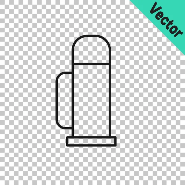Schwarze Linie Thermoskanne Symbol Isoliert Auf Transparentem Hintergrund Ikone Thermoflasche — Stockvektor