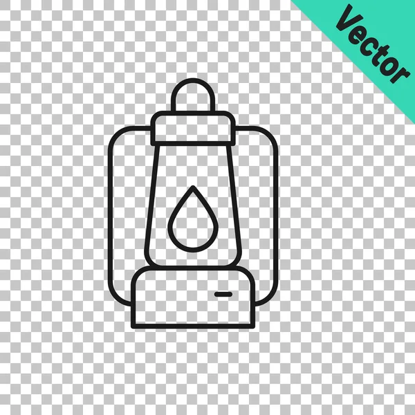 Black Line Camping Lantern Icon Isolated Transparent Background Vector — Stock Vector