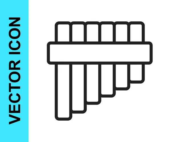 Línea Negra Icono Flauta Pan Aislado Sobre Fondo Blanco Instrumento — Vector de stock