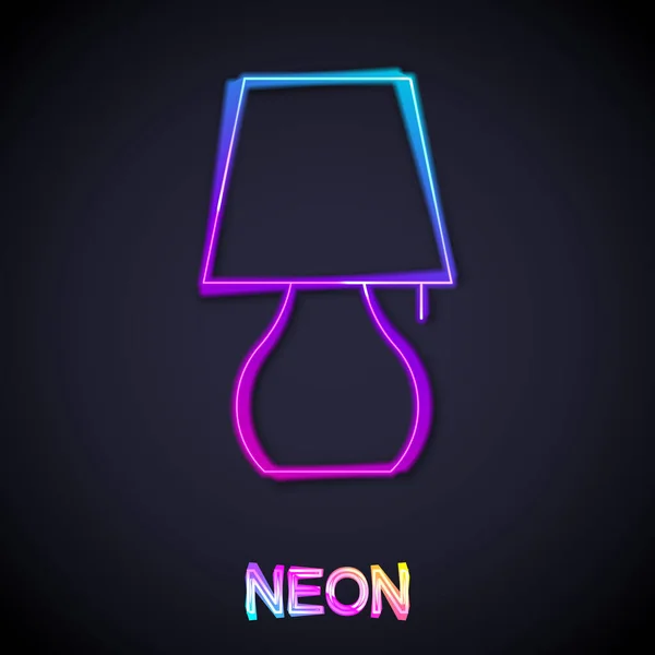 Glödande Neon Line Bordslampa Ikon Isolerad Svart Bakgrund Nattljus Vektor — Stock vektor