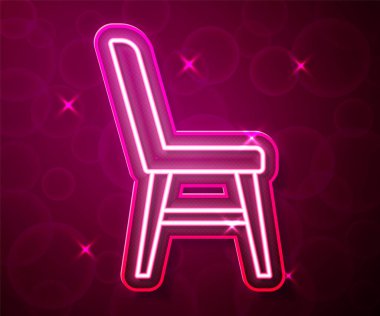 Parlayan neon çizgili sandalye simgesi kırmızı arkaplanda izole edildi. Vektör.