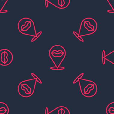 Gülen dudakların kırmızı çizgisi simgesi siyah arkaplanda izole edilmiş. Gülümse. Vektör.