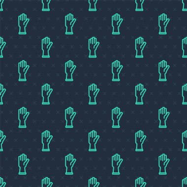Yeşil çizgi koruyucu eldiven ikonu mavi arka planda izole edilmiş kusursuz desen. Vektör.