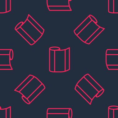 Kırmızı çizgili kumaş rulo simgesi siyah arkaplanda izole edilmiş kusursuz desen. Yuvarlan, paspas, halı, halı, halı ya da kağıt rulo ikonu. Vektör.