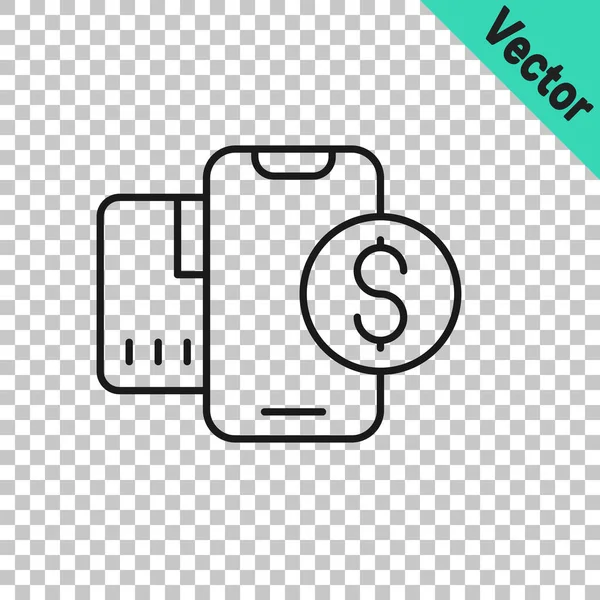 Black Line Smartphone Dollar Symbol Icon Isolated Transparent Background Online — Vector de stoc