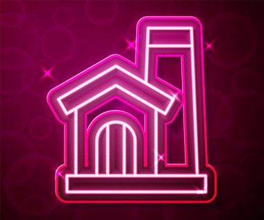 Parlayan neon hattı Smithy atölye iç simgesi kırmızı arka planda izole edildi. Vektör.