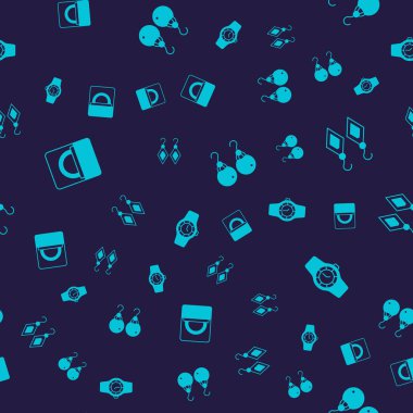 Elmas nişan yüzüğünü küpe ve bilek saatine kusursuz bir şekilde yerleştir. Vektör.