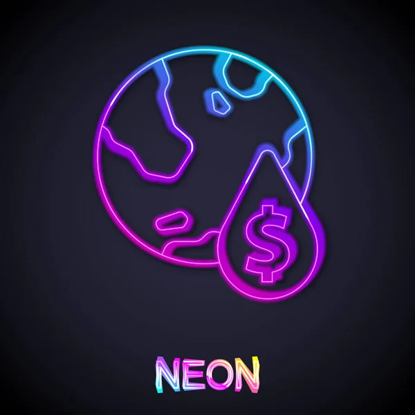 Glowing Neon Line Oil Drop Dollar Symbol Icon Isolated Black — Stockový vektor