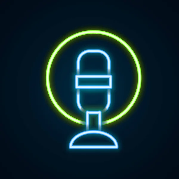 Leuchtendes Neon Line Mikrofonsymbol Isoliert Auf Schwarzem Hintergrund Mikrofon Radio — Stockvektor