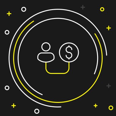 Line Human and money icon isolated on black background. Concept of attracting investments. Big business profit attraction and success. Colorful outline concept. Vector