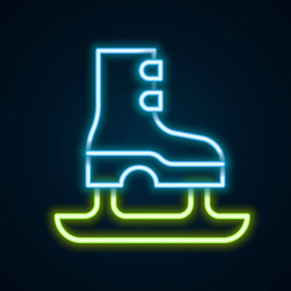 Glowing Neon Line Skates Icon Isolated Black Background Ice Skate — Stock Vector