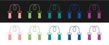 Atlama ipi simgesini siyah ve beyaz arkaplanda izole et. İp atlıyorum. Spor malzemeleri. Vektör