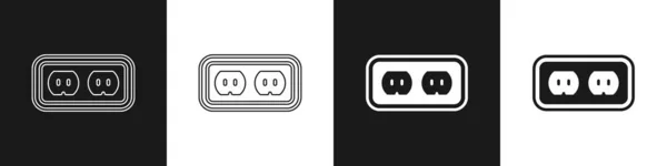 Set Icono Toma Corriente Eléctrica Aislado Sobre Fondo Blanco Negro — Vector de stock