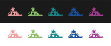 Slayt oyun alanı simgesini siyah ve beyaz arkaplanda izole et. Çocuklar kayar. Vektör