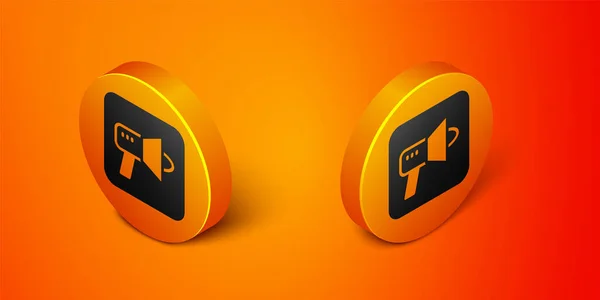 Isometric Megaphone Icon Isolated Orange Background Speaker Sign Orange Circle — Stock Vector