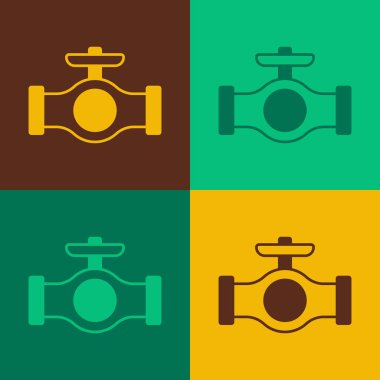 Pop art Oil pipe with valve icon isolated on color background.  Vector