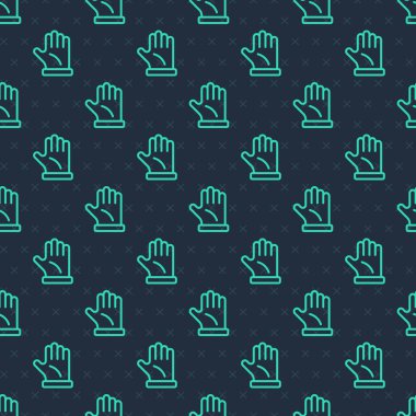 Yeşil çizgi Arıcı eldiven ikonu mavi arka planda izole edilmiş kusursuz desen. Vektör