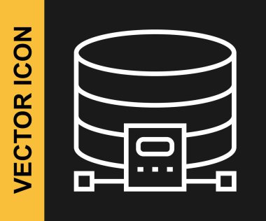 Beyaz çizgi Bulut veritabanı simgesi siyah arkaplanda izole edildi. Bulut hesaplama konsepti. Veri aktarımlı dijital servis ya da uygulama. Vektör.