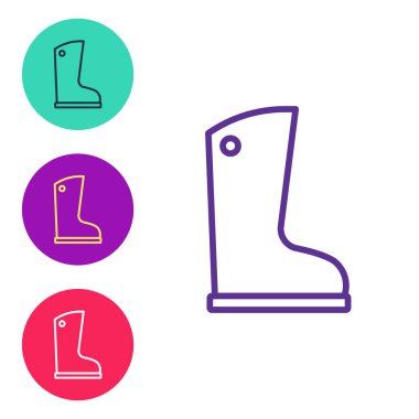 Beyaz arkaplanda su geçirmez lastik bot simgesi var. Yağmurlu hava, balıkçılık, bahçe işleri için çizme. Simgeleri renklendirin. Vektör.