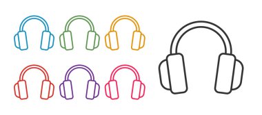 Satır Kulaklığı simgesi beyaz arkaplanda izole edildi. Kulaklıklar. Müzik, hizmet, iletişim ve operatör konsepti. Simgeleri renklendirin. Vektör.