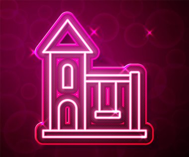 Parlayan neon çizgisi Kırmızı arka planda izole edilmiş oyun alanındaki yaz oyunları için salıncak. Açık hava eğlence ekipmanları. Vektör.