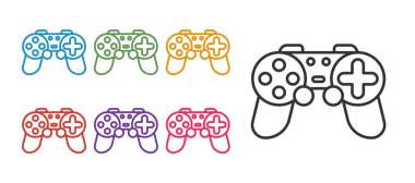 Satır Gamepad simgesini beyaz arkaplanda izole et. Oyun kontrolörü. Simgeleri renklendirin. Vektör.