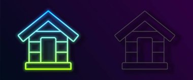Parlayan neon hattı köpek evi simgesi siyah arka planda izole edildi. Köpek kulübesi. Vektör.