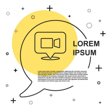Siyah hat görüntülü sohbet konferansı simgesi beyaz arkaplanda izole edildi. Çevrimiçi iş görüşmesi formu. Uzak proje yönetimi. Rastgele dinamik şekiller. Vektör.