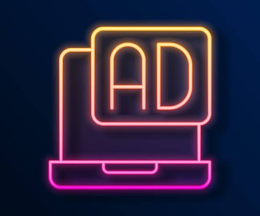 Parlayan neon hattı reklam simgesi siyah arkaplanda izole edildi. Pazarlama ve tanıtım süreci kavramı. İlgili reklamlar. Sosyal medya reklamcılığı. Vektör.