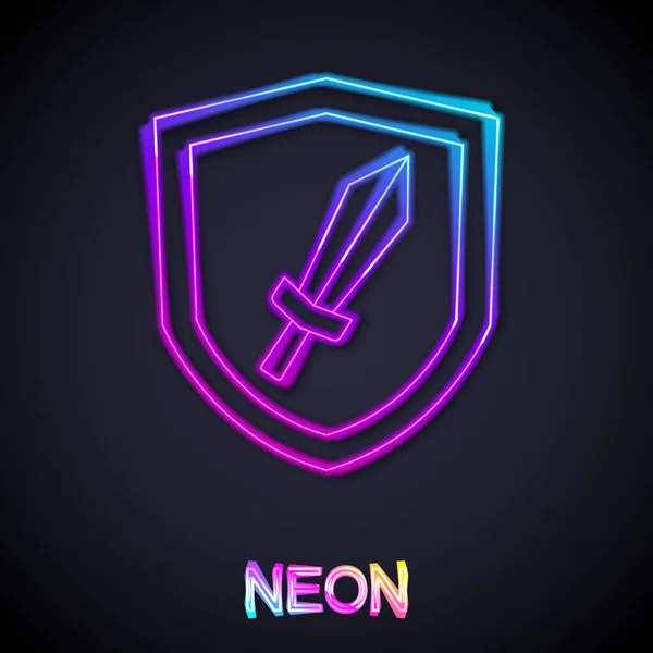 Zářící Neonová Linie Meč Pro Herní Ikonu Izolované Černém Pozadí — Stockový vektor