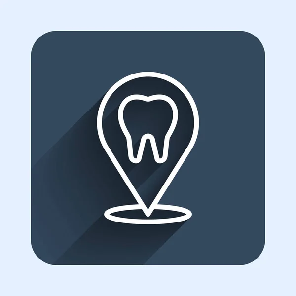 White Line Dental Clinic Location Icon Isolated Long Shadow Background — Stock Vector