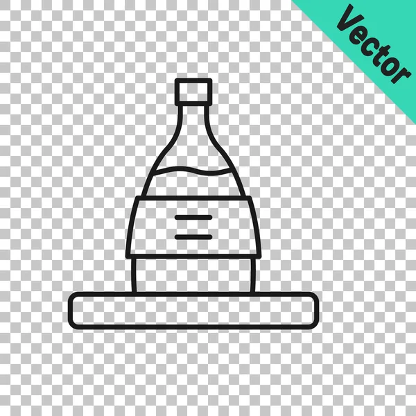 Schwarze Linie Flasche Sake Symbol Isoliert Auf Transparentem Hintergrund Vektor — Stockvektor