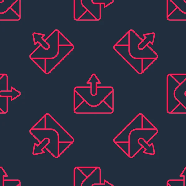 Rode Lijn Mail Mail Icoon Geïsoleerd Naadloos Patroon Zwarte Achtergrond — Stockvector