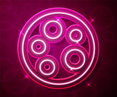 Parlayan neon hattı Ay simgesi kırmızı arkaplanda izole edildi. Vektör.