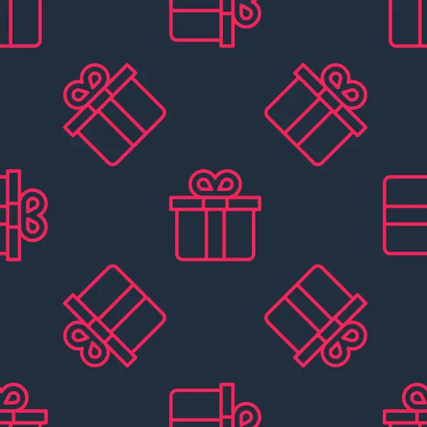 红线礼品盒图标隔离无缝图案黑色背景 — 图库矢量图片