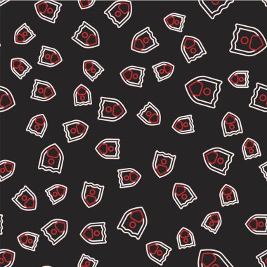 Kalkan simgesine sahip Line Life sigortası siyah arka planda izole edilmiş kusursuz desen. Güvenlik, güvenlik, koruma, konsept koruma. Vektör