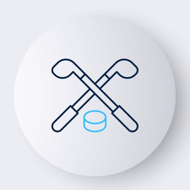 Buz hokeyi sopaları ve disk ikonu beyaz arka planda izole edilmiş. Oyun başlasın. Renkli taslak konsepti. Vektör