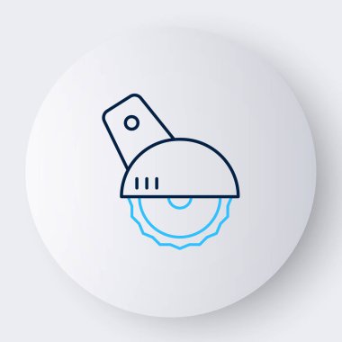 Beyaz zemin üzerinde çelik dişli disk simgesi olan elektrikli elektrikli testere. Tahta ya da metal kesmek için elektrikli el aleti. Renkli taslak konsepti. Vektör