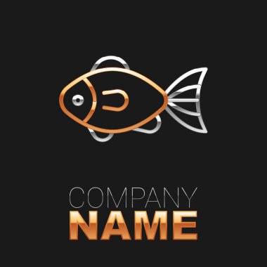 Line Fish simgesi siyah arkaplanda izole edildi. Renkli taslak konsepti. Vektör