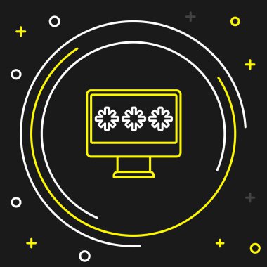 Siyah arkaplanda izole edilmiş parola bildirim simgesine sahip satır monitörü. Güvenlik, kişisel erişim, kullanıcı yetkisi, giriş formu. Renkli taslak konsepti. Vektör
