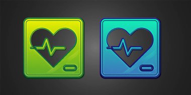 Yeşil ve mavi kalp atış hızı simgesi siyah arkaplanda izole edildi. Kalp atışı işareti. Kalp atışı ikonu. Kardiyogram simgesi. Vektör