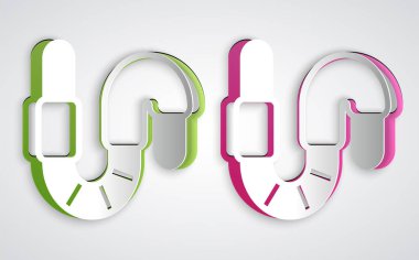 Kağıt kesiği Solucan simgesi gri arkaplanda izole edildi. Balık oltası. Kağıt sanatı tarzı. Vektör