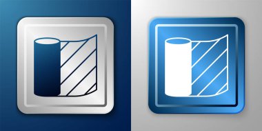 Beyaz duvar kağıdı simgesi mavi ve gri arkaplanda izole edildi. Gümüş ve mavi kare düğme. Vektör