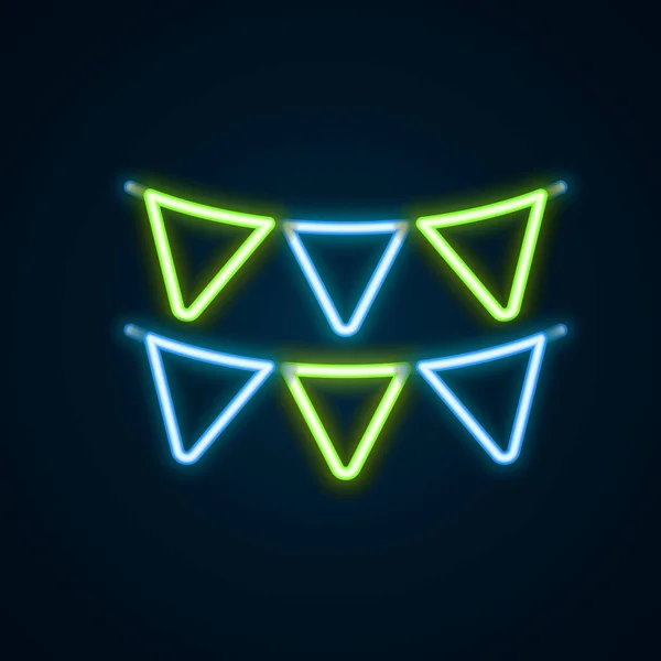 Glödande Neon Linje Karneval Garland Med Flaggor Ikon Isolerad Svart — Stock vektor