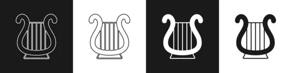 Nastavit Antické Řecké Lyry Ikony Izolované Černobílém Pozadí Klasický Hudební — Stockový vektor