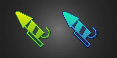 Green and blue Firework rocket icon isolated on black background. Concept of fun party. Explosive pyrotechnic symbol.  Vector