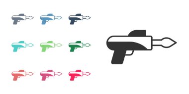 Siyah Balıkçılık zıpkın ikonu beyaz arka planda izole edildi. Suyun altında balık yakalamak için balıkçılık üreticileri. Su altı ekipmanları. Simgeleri renklendirin. Vektör