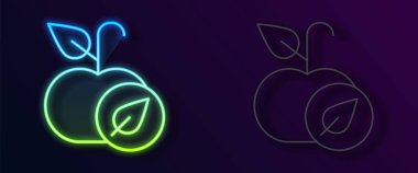 Parlayan neon çizgisi Apple simgesi siyah arkaplanda izole edildi. Fazla kilolu. Sağlıklı diyet menüsü. Fitness diyeti elması. Vektör