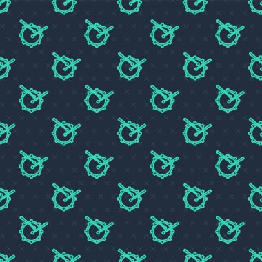 Çubuk simgeli yeşil çizgi Drum mavi arkaplanda izole edilmiş kusursuz desen. Müzik işareti. Müzik aleti sembolü. Vektör