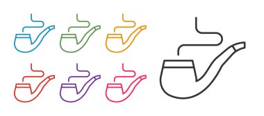 Set line Smoking pipe with smoke icon isolated on white background. Tobacco pipe. Set icons colorful. Vector